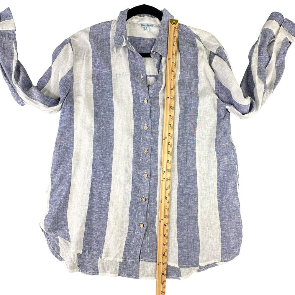 Blue Island Women Linen Blend Striped Button Down Coverup | Size Small - Picture 9 of 10